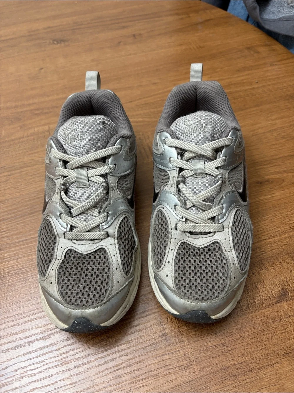 Nike Kids Gray Mesh & Synthetic Sneakers with Black Swoosh